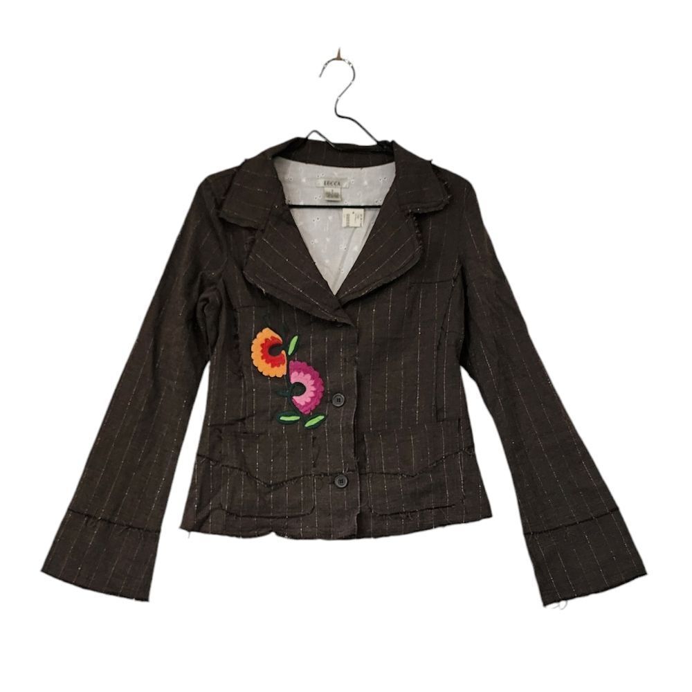 Lucca Distressed Embroidered Herringbone Pinstripe Jacket